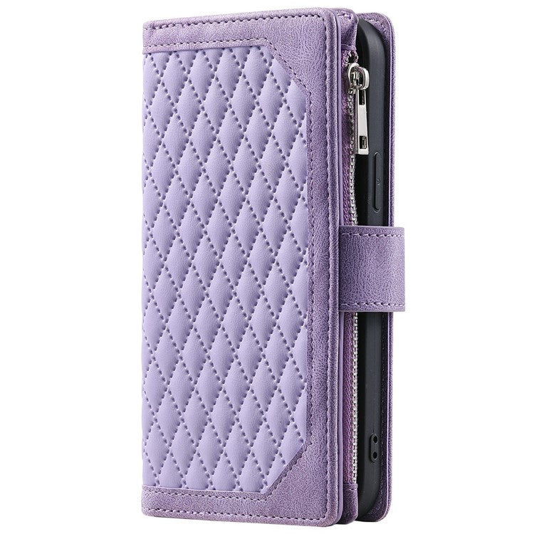 Style 005 For Motorola Moto G75 5G Wallet Case Rhombus Stitching Line PU Leather Phone Cover - Purple