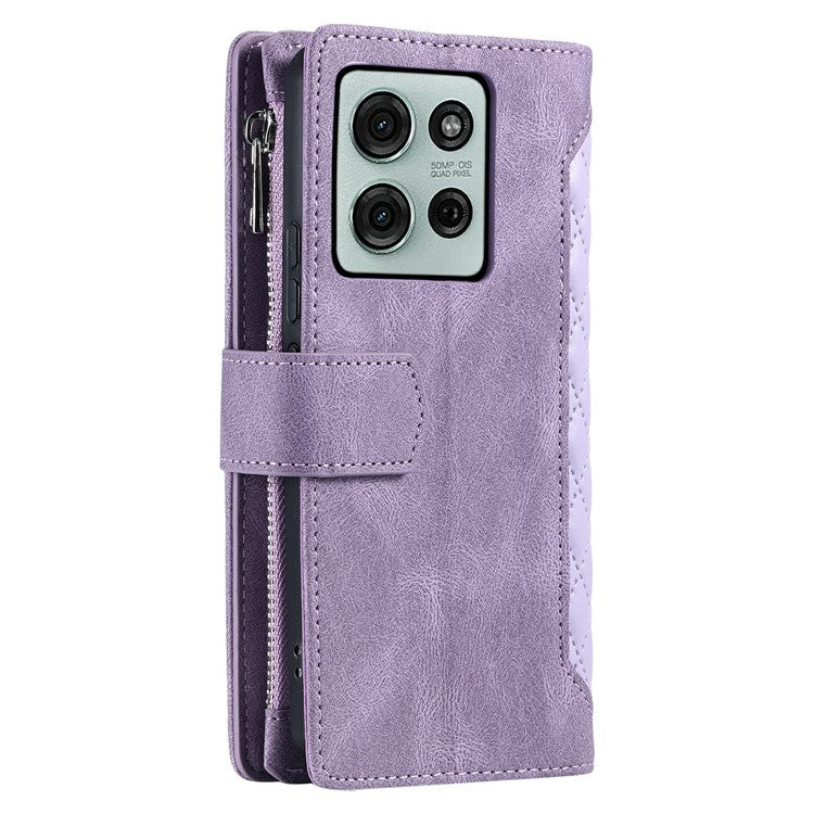Style 005 For Motorola Moto G75 5G Wallet Case Rhombus Stitching Line PU Leather Phone Cover - Purple