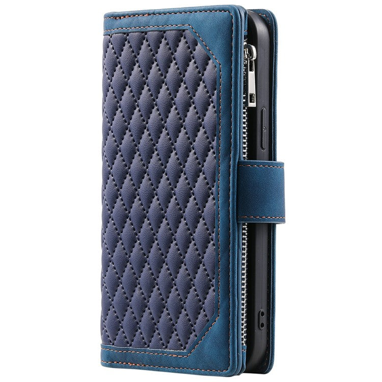Style 005 For Motorola Moto G75 5G Wallet Case Rhombus Stitching Line PU Leather Phone Cover - Blue