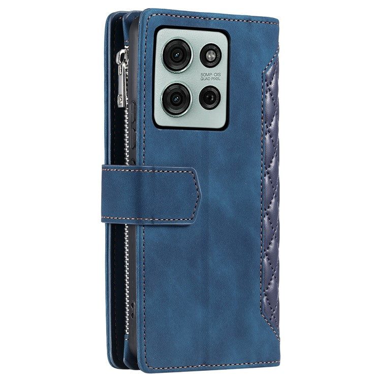 Style 005 For Motorola Moto G75 5G Wallet Case Rhombus Stitching Line PU Leather Phone Cover - Blue