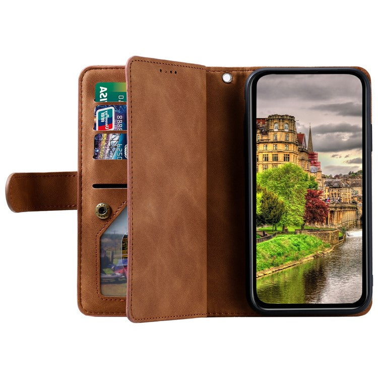 For Motorola Moto G75 5G Case PU Leather Phone Cover with Zipper Wallet 9 Card Slots - Brown