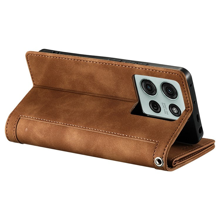 For Motorola Moto G75 5G Case PU Leather Phone Cover with Zipper Wallet 9 Card Slots - Brown