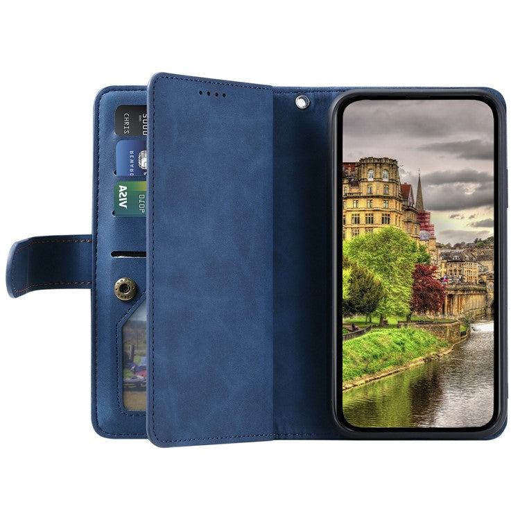 For Motorola Moto G75 5G Case PU Leather Phone Cover with Zipper Wallet 9 Card Slots - Blue