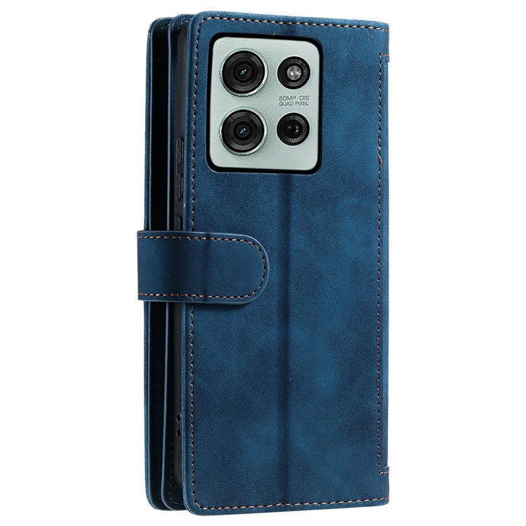 For Motorola Moto G75 5G Case PU Leather Phone Cover with Zipper Wallet 9 Card Slots - Blue