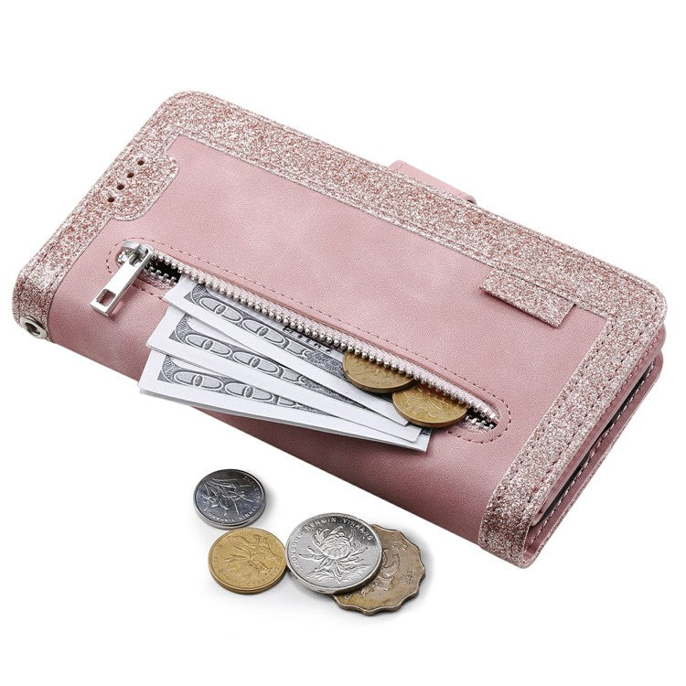 For Motorola Moto G75 5G Case PU Leather Phone Cover with Zipper Wallet 9 Card Slots - Rose Gold