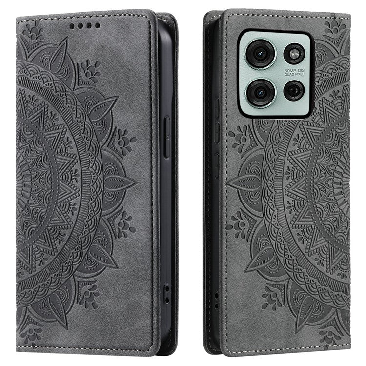 Style-010 For Motorola Moto G75 5G Case Magnetic Closing Leather Phone Cover Pattern Imprinted - Grey