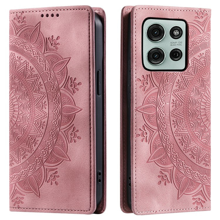 Style-010 For Motorola Moto G75 5G Case Magnetic Closing Leather Phone Cover Pattern Imprinted - Rose Gold