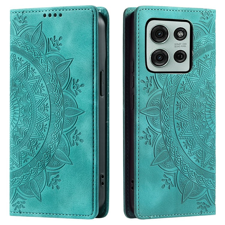 Style-010 For Motorola Moto G75 5G Case Magnetic Closing Leather Phone Cover Pattern Imprinted - Mint Green