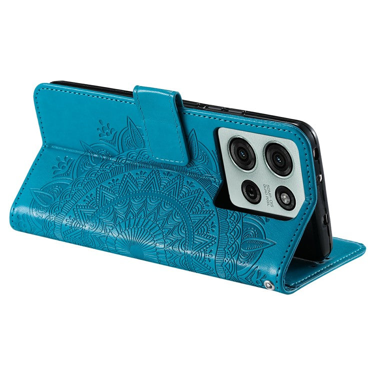 For Motorola Moto G75 5G Case Imprinted Totem PU Leather Wallet Stand Phone Cover - Blue