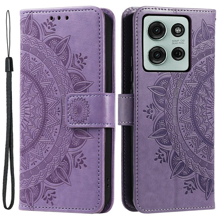 For Motorola Moto G75 5G Case Imprinted Totem PU Leather Wallet Stand Phone Cover - Purple