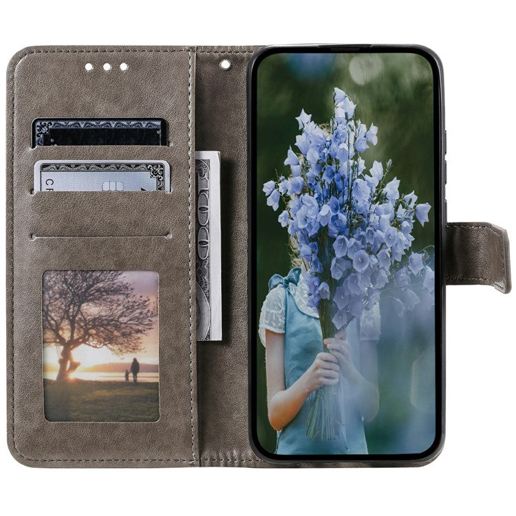 For Motorola Moto G75 5G Case Imprinted Totem PU Leather Wallet Stand Phone Cover - Grey