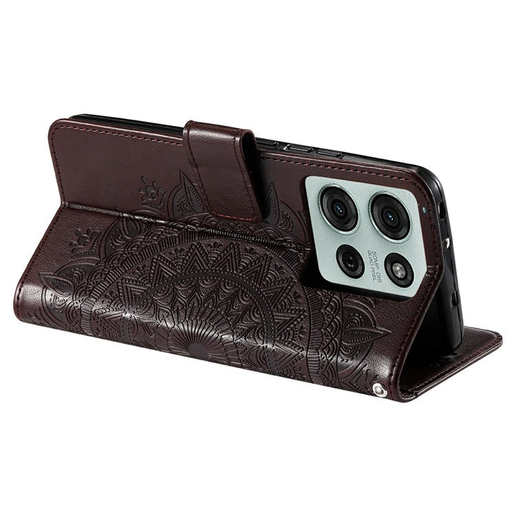 For Motorola Moto G75 5G Case Imprinted Totem PU Leather Wallet Stand Phone Cover - Brown