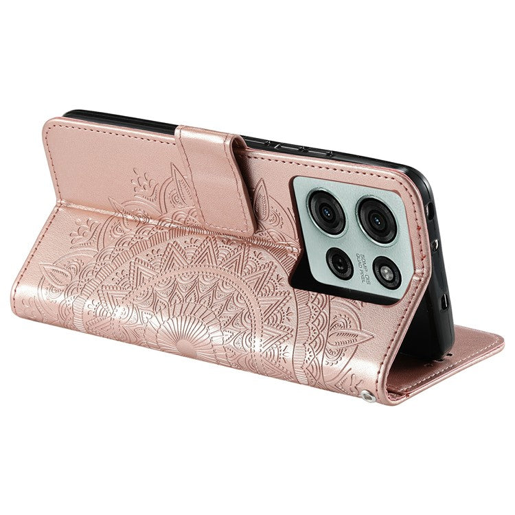For Motorola Moto G75 5G Case Imprinted Totem PU Leather Wallet Stand Phone Cover - Rose Gold