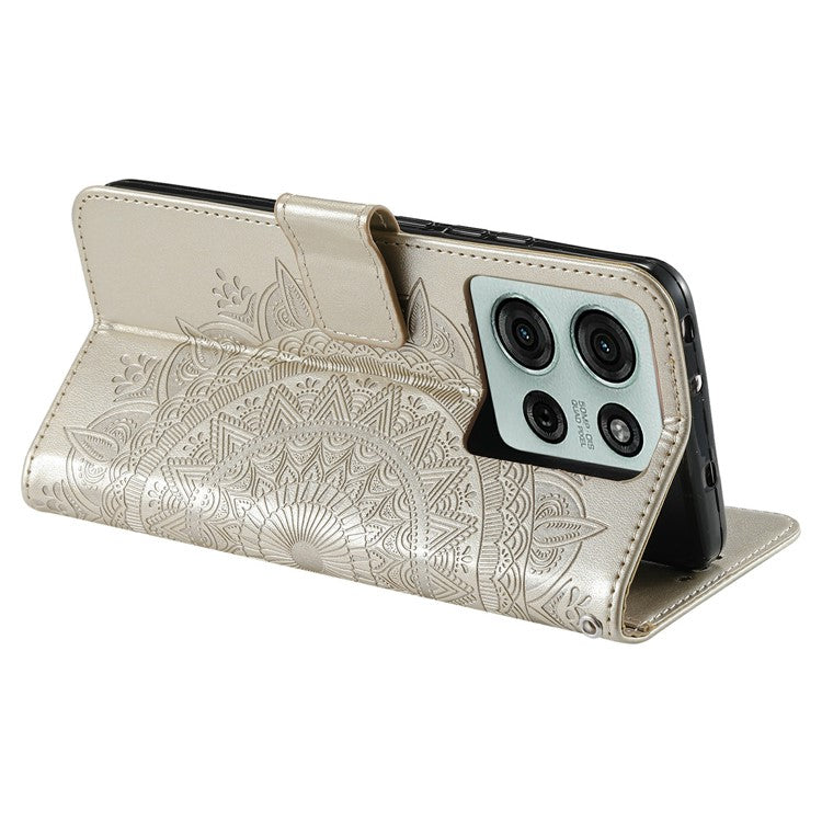 For Motorola Moto G75 5G Case Imprinted Totem PU Leather Wallet Stand Phone Cover - Gold