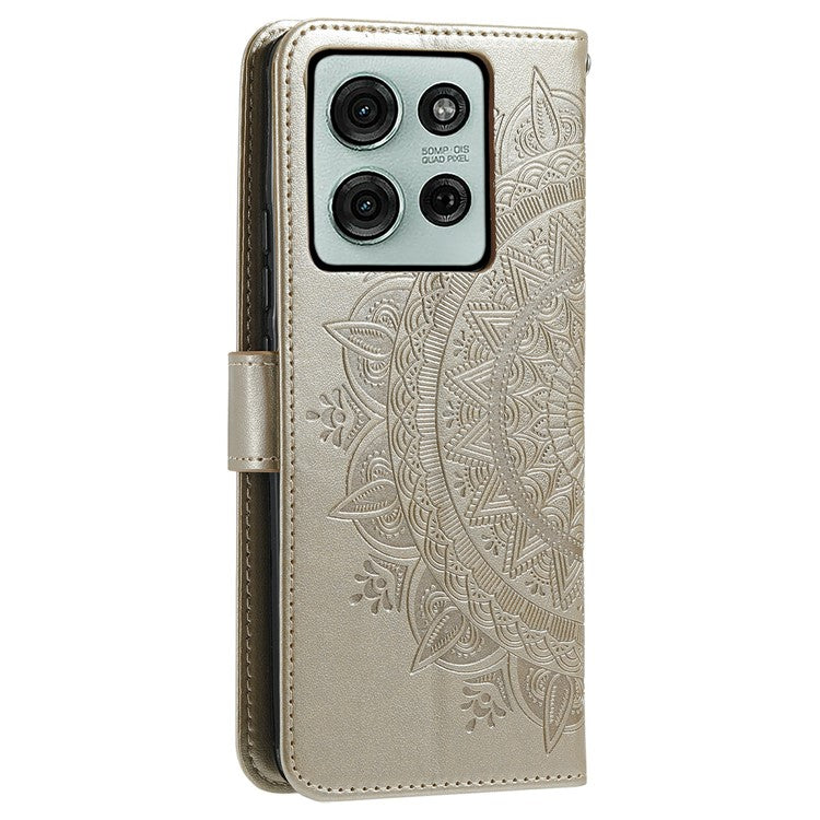 For Motorola Moto G75 5G Case Imprinted Totem PU Leather Wallet Stand Phone Cover - Gold