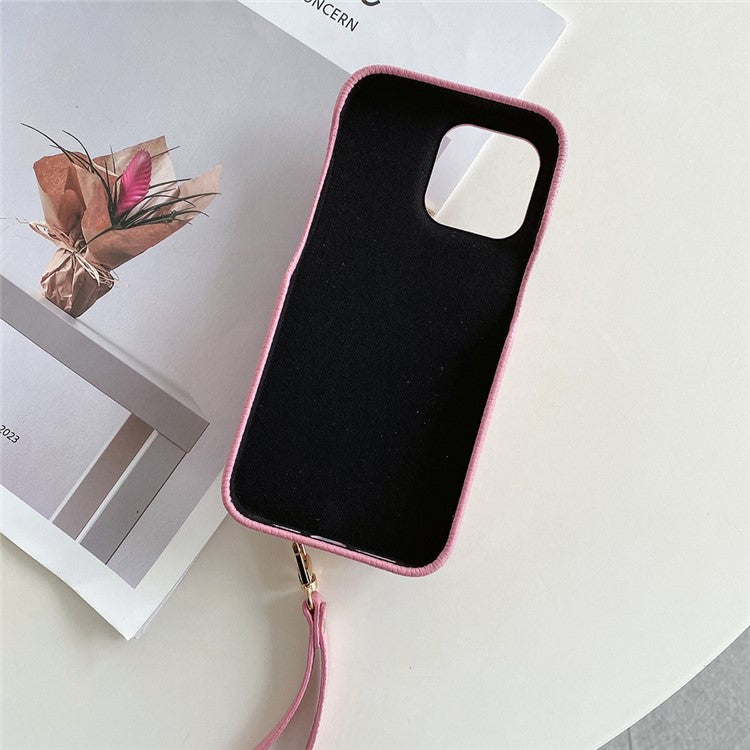For iPhone 16 Pro Case Zipper Card Slots PU Leather Phone Back Cover with Wrist Strap - Pink