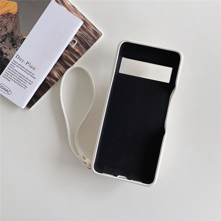 For Google Pixel 8 Pro Case Zipper Card Slots PU Leather Phone Back Cover with Wrist Strap - White