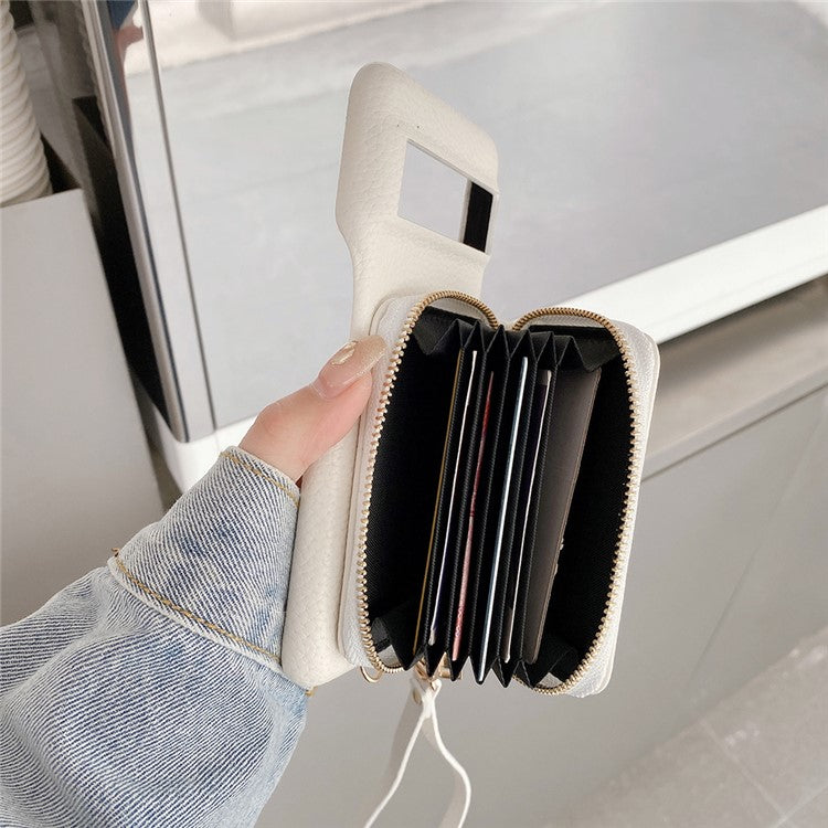 For Google Pixel 8 Pro Case Zipper Card Slots PU Leather Phone Back Cover with Wrist Strap - White