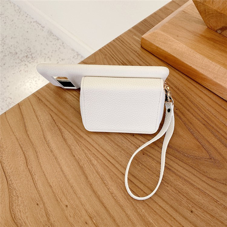 For Google Pixel 8 Pro Case Zipper Card Slots PU Leather Phone Back Cover with Wrist Strap - White