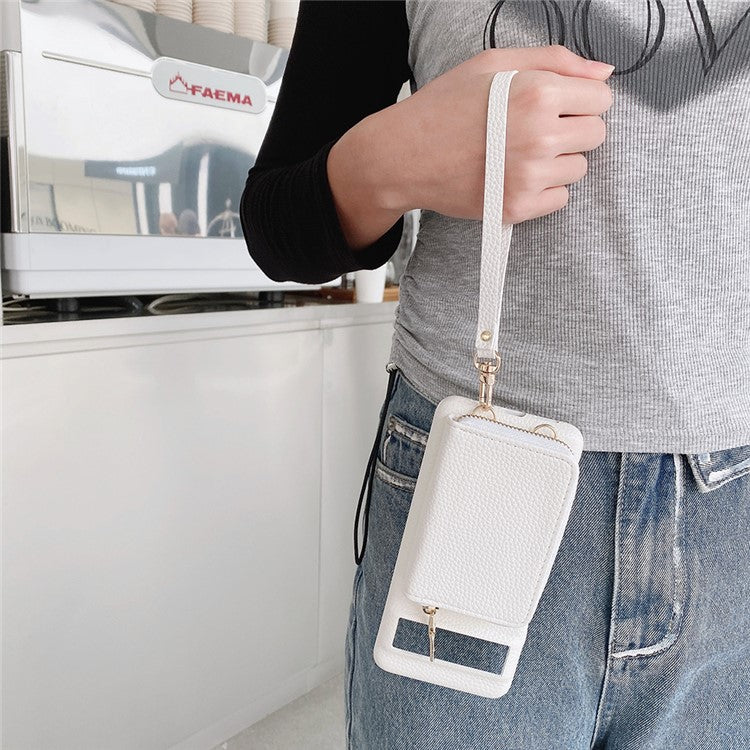 For Google Pixel 8 Pro Case Zipper Card Slots PU Leather Phone Back Cover with Wrist Strap - White