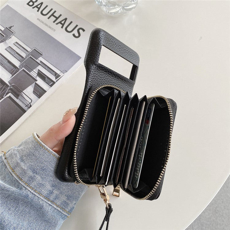 For Google Pixel 8 Pro Case Zipper Card Slots PU Leather Phone Back Cover with Wrist Strap - Black