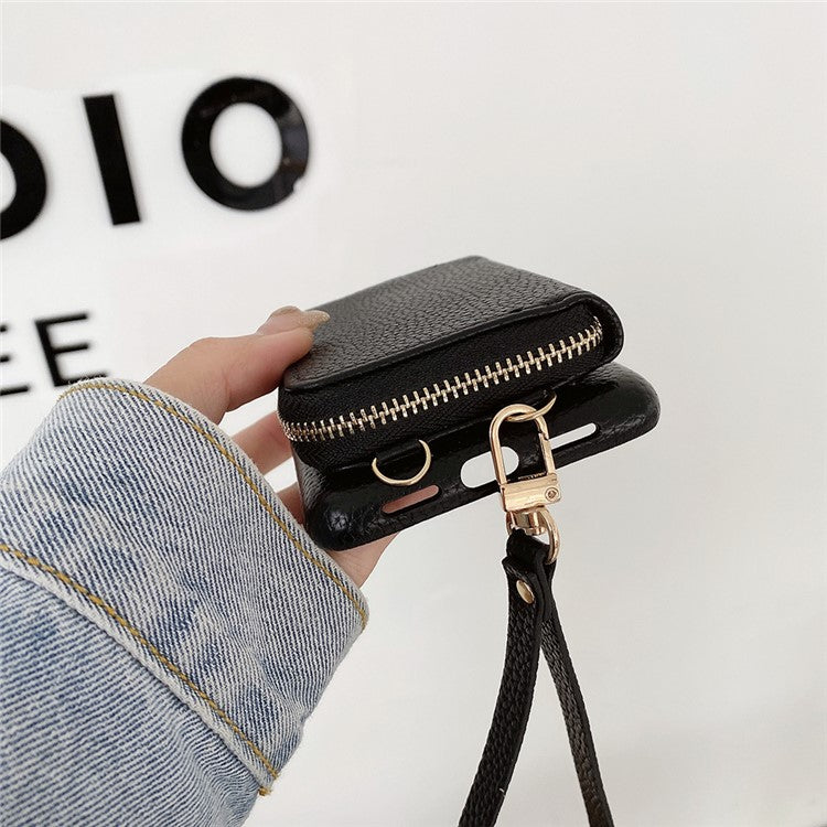 For Google Pixel 8 Pro Case Zipper Card Slots PU Leather Phone Back Cover with Wrist Strap - Black