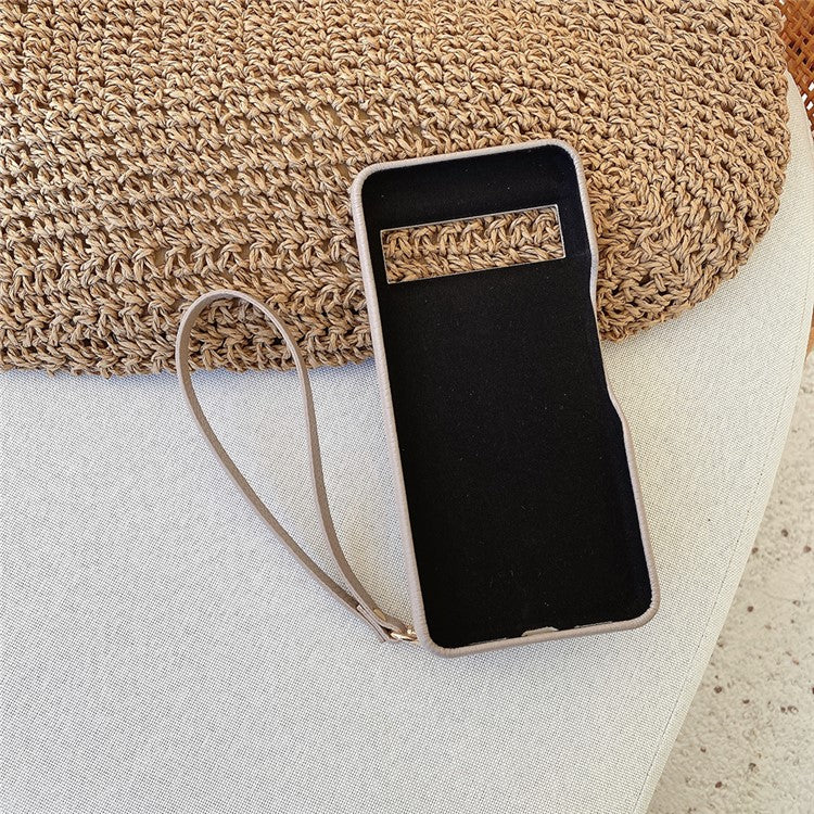 For Google Pixel 8 Pro Case Zipper Card Slots PU Leather Phone Back Cover with Wrist Strap - Grey