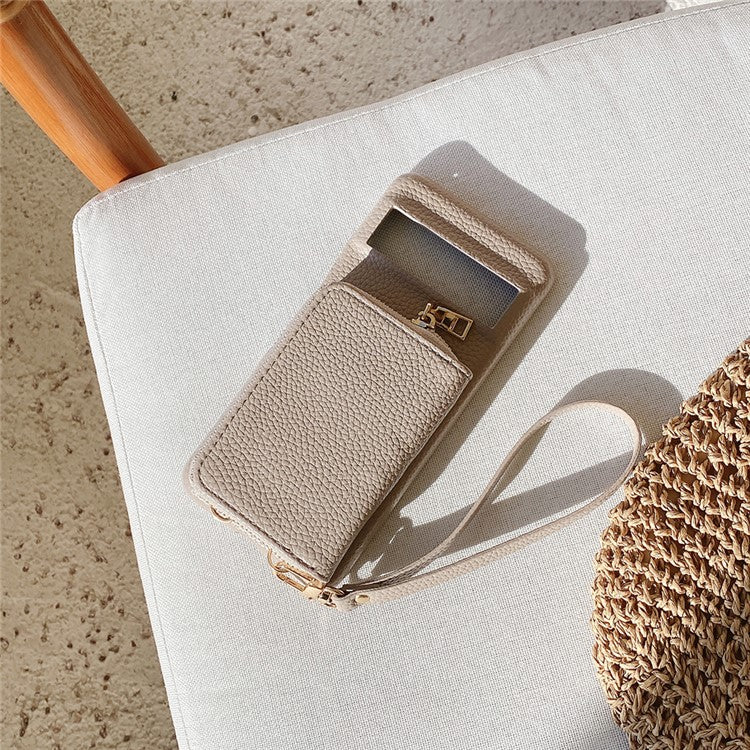 For Google Pixel 8 Pro Case Zipper Card Slots PU Leather Phone Back Cover with Wrist Strap - Grey