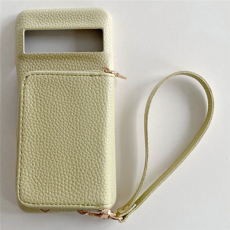 For Google Pixel 8 Pro Case Zipper Card Slots PU Leather Phone Back Cover with Wrist Strap - Green