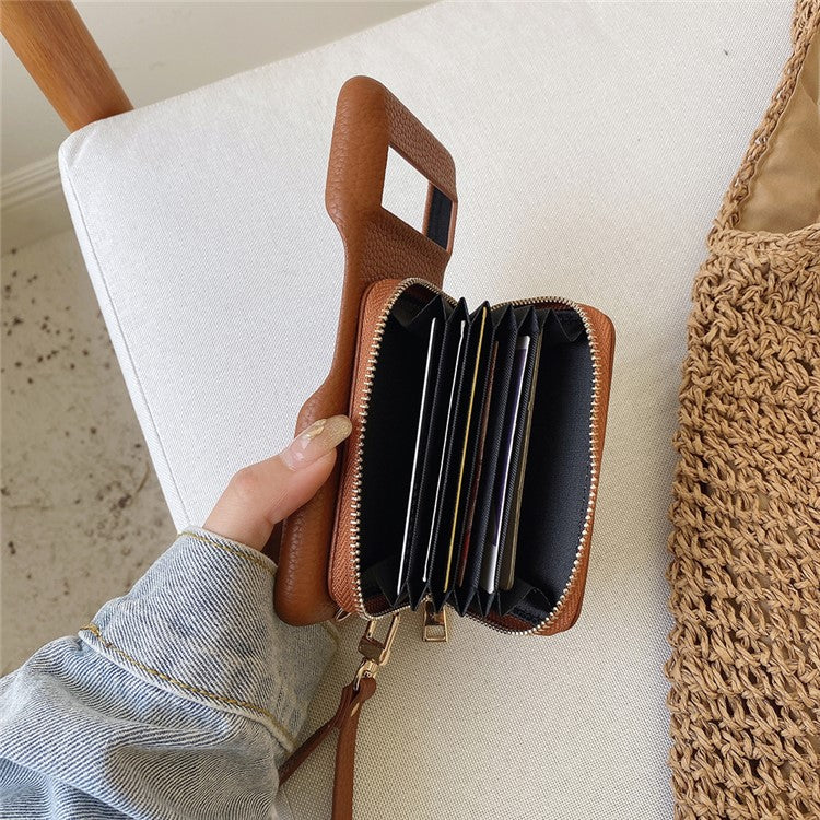 For Google Pixel 8 Pro Case Zipper Card Slots PU Leather Phone Back Cover with Wrist Strap - Dark Brown