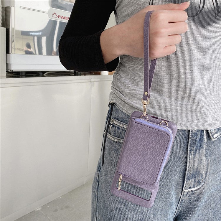 For Google Pixel 8 Pro Case Zipper Card Slots PU Leather Phone Back Cover with Wrist Strap - Purple