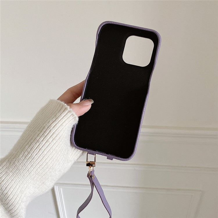 For iPhone 16 Pro Case Multi-Functional Card Slots Leather Back Cover with Wrist Strap - Purple