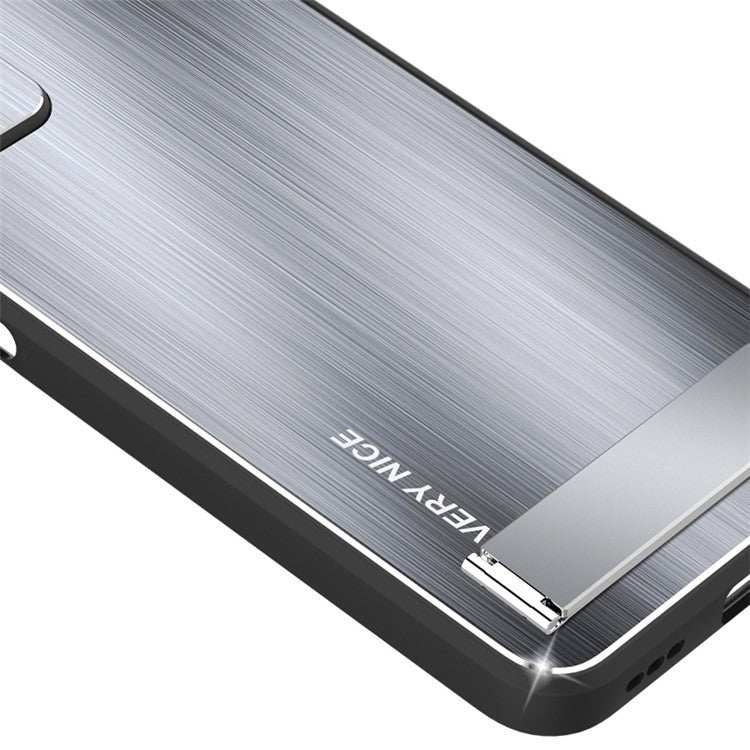 For Honor 70 Pro 5G TPU Bumper Brushed Aluminium Alloy Back Phone Case Anti-drop Kickstand Cover - Silver