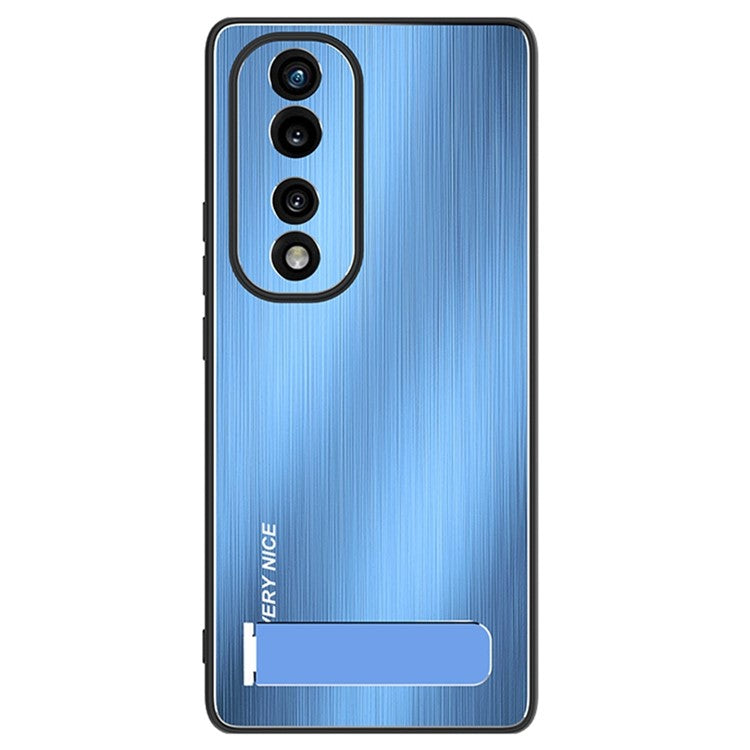 For Honor 70 Pro 5G TPU Bumper Brushed Aluminium Alloy Back Phone Case Anti-drop Kickstand Cover - Silver