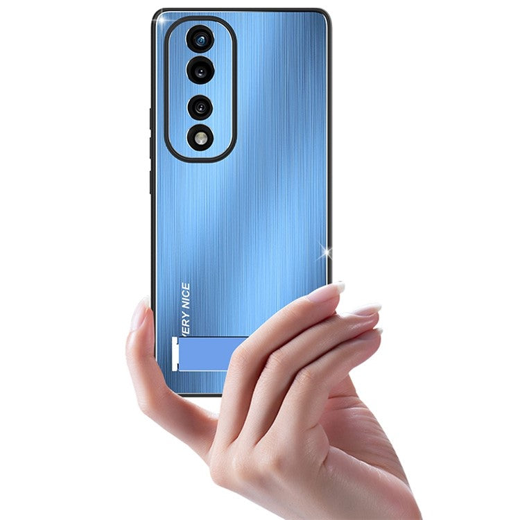 For Honor 70 Pro 5G TPU Bumper Brushed Aluminium Alloy Back Phone Case Anti-drop Kickstand Cover - Silver