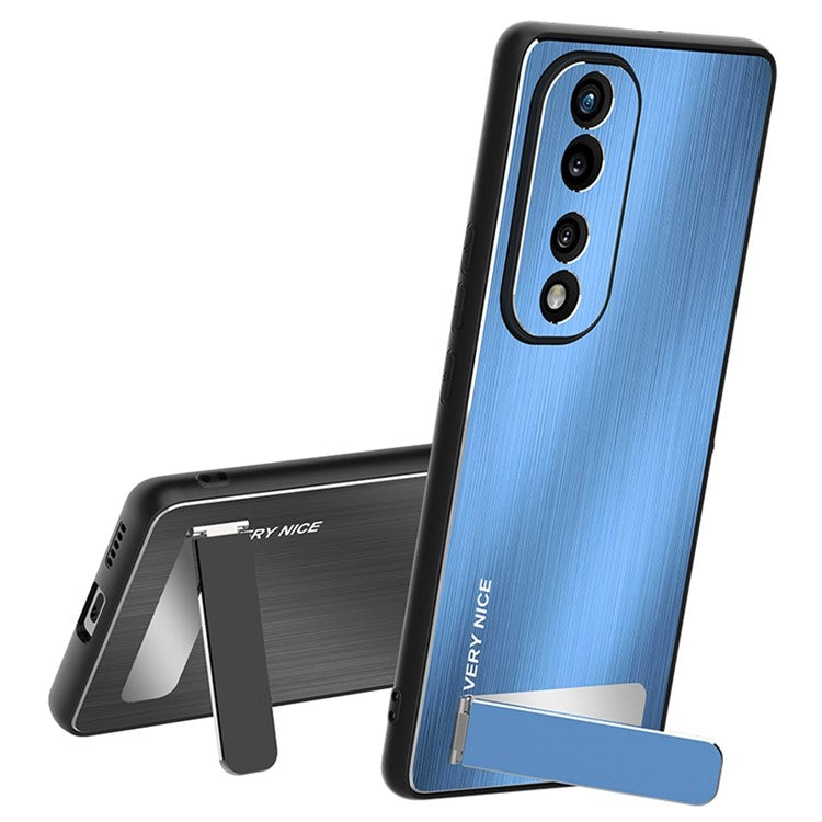 For Honor 70 Pro 5G TPU Bumper Brushed Aluminium Alloy Back Phone Case Anti-drop Kickstand Cover - Silver