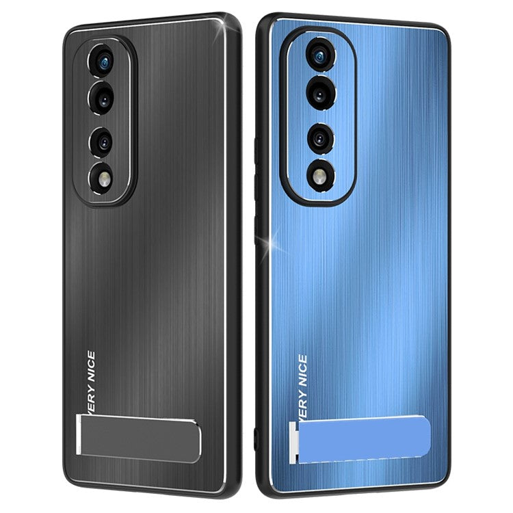 For Honor 70 Pro 5G TPU Bumper Brushed Aluminium Alloy Back Phone Case Anti-drop Kickstand Cover - Silver