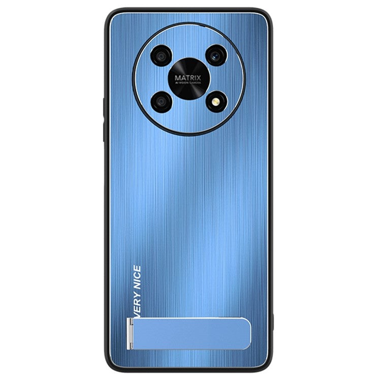 Kickstand Brushed Phone Cover for Honor X30 5G, TPU + Aluminium Alloy Well-protected Case - Black