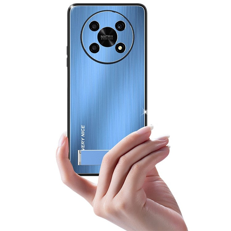 Kickstand Brushed Phone Cover for Honor X30 5G, TPU + Aluminium Alloy Well-protected Case - Black
