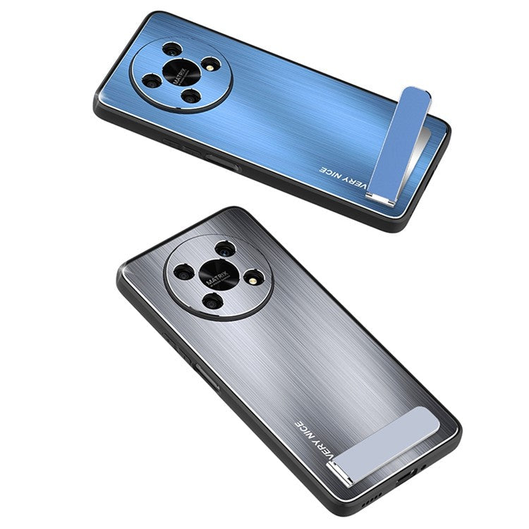Kickstand Brushed Phone Cover for Honor X30 5G, TPU + Aluminium Alloy Well-protected Case - Black