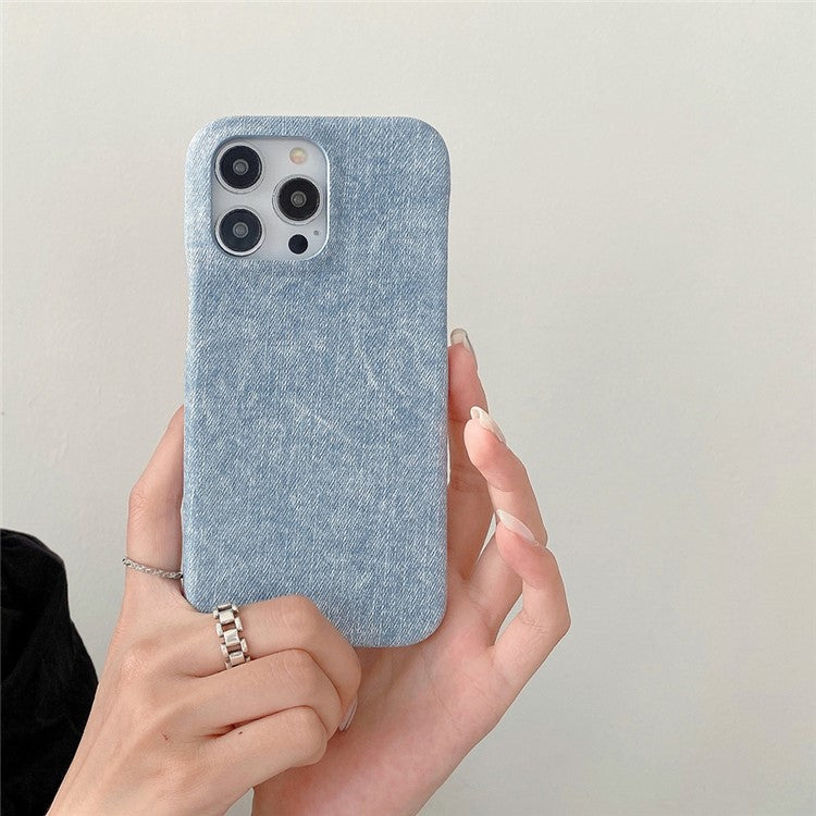 For iPhone 16 Pro Case Jeans Cloth Texture PU Leather + PET Back Cover - Baby Blue