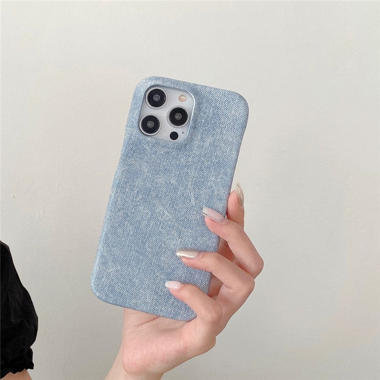 For iPhone 16 Pro Case Jeans Cloth Texture PU Leather + PET Back Cover - Baby Blue