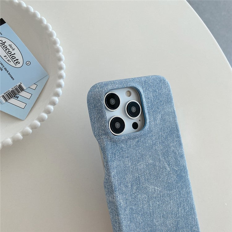 For iPhone 16 Pro Case Jeans Cloth Texture PU Leather + PET Back Cover - Baby Blue