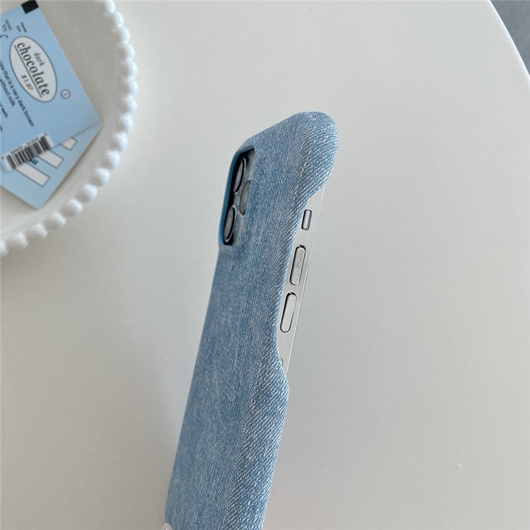 For iPhone 16 Pro Case Jeans Cloth Texture PU Leather + PET Back Cover - Baby Blue