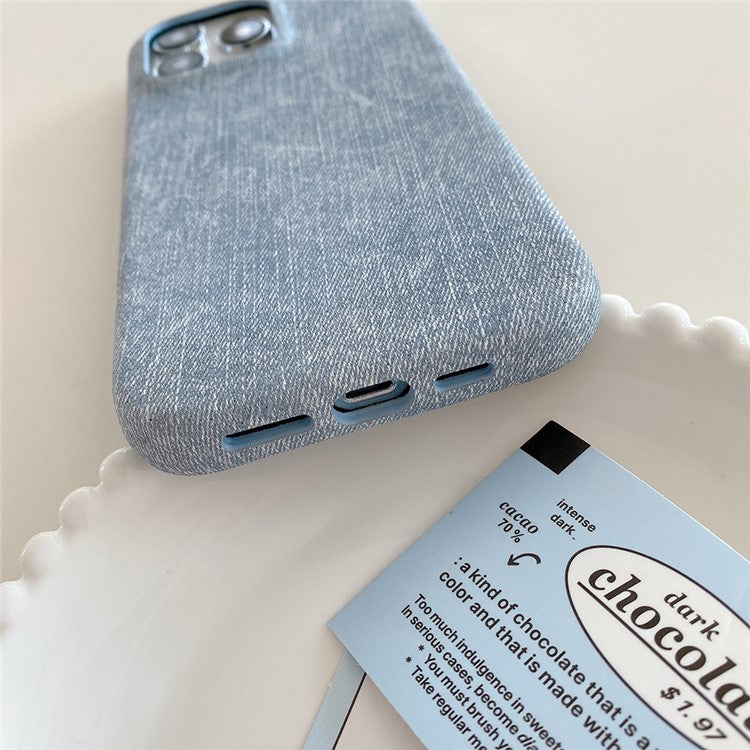 For iPhone 16 Pro Case Jeans Cloth Texture PU Leather + PET Back Cover - Baby Blue