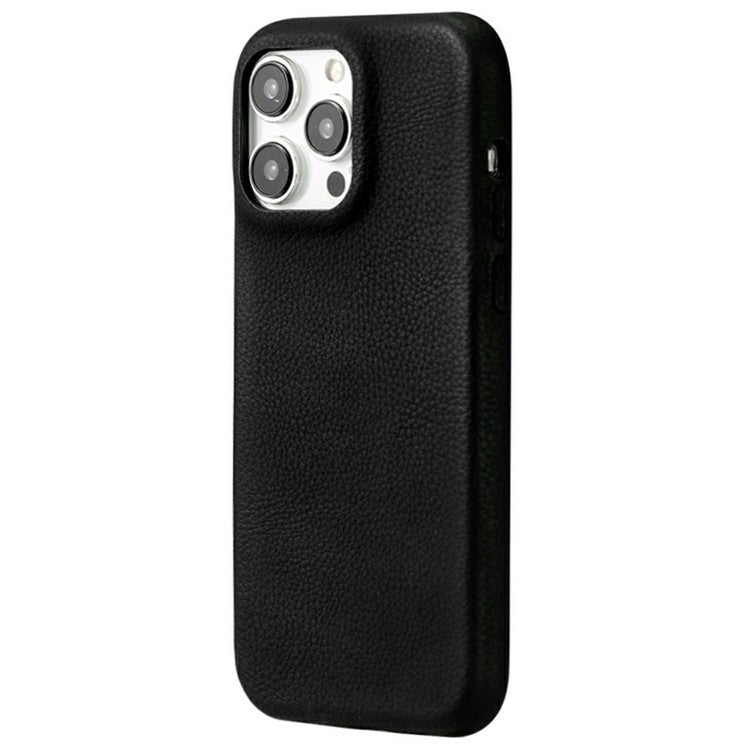 For iPhone 16 Pro Phone Case Skin Touch Litchi Texture Leather Coated PET Mobile Cover - Black