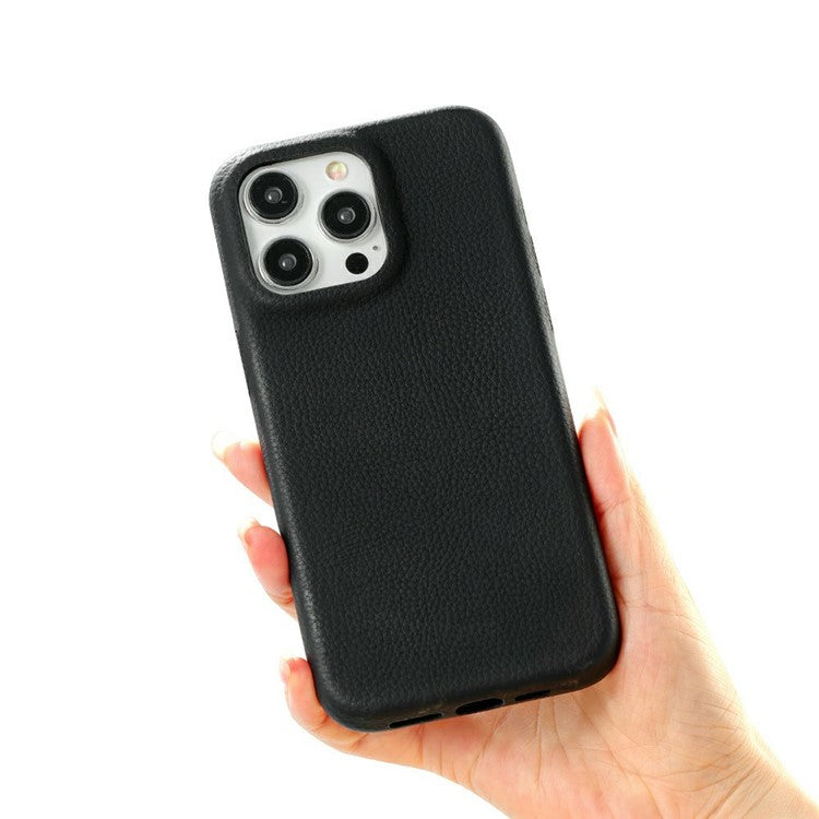 For iPhone 16 Pro Phone Case Skin Touch Litchi Texture Leather Coated PET Mobile Cover - Black