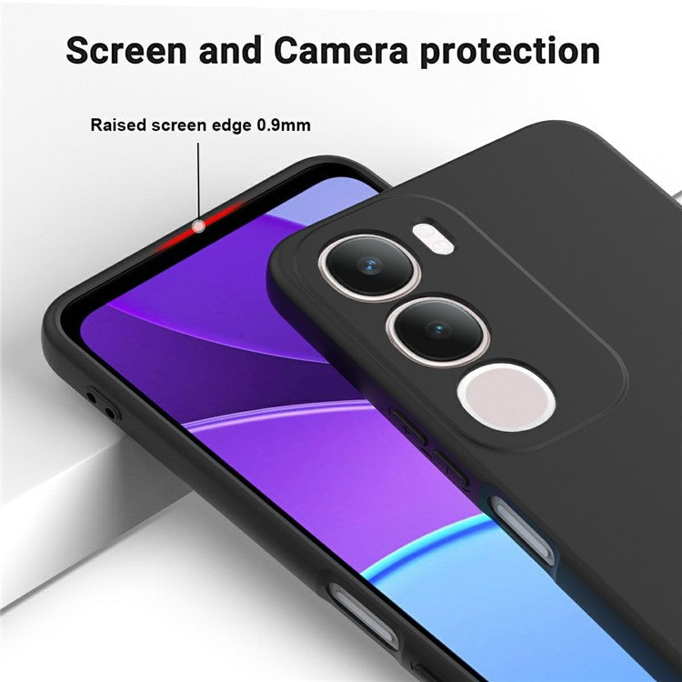 For vivo Y19s 4G Case Liquid Silicone Phone Back Cover with Hand Strap - Black