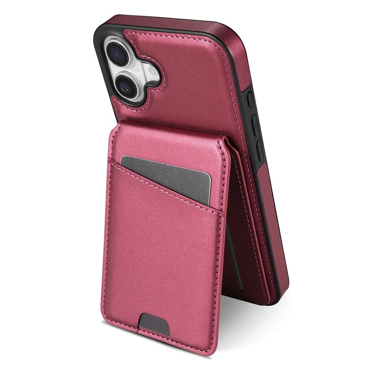For iPhone 16 Plus Case Compatible with MagSafe Detachable Card Holder Kickstand Leather Phone Back Cover - Red