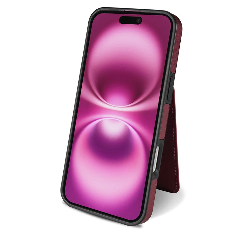 For iPhone 16 Plus Case Compatible with MagSafe Detachable Card Holder Kickstand Leather Phone Back Cover - Red